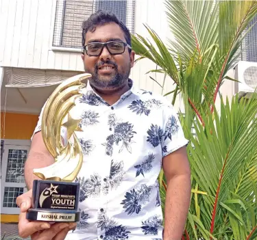  ?? Photo: Laiseana Nasiga. ?? Digital Innovator Award recipient Kushal Pillay in Suva with his award.
