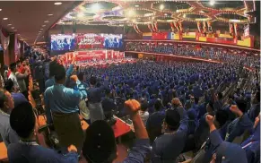 ??  ?? United as one: Umno members cheering on president Datuk Seri Najib Tun Razak at the closing ceremony of the 2017 Umno general assembly.