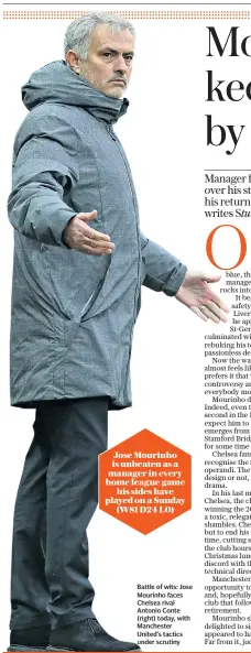  ??  ?? Battle of wits: Jose Mourinho faces Chelsea rival Antonio Conte (right) today, with Manchester United’s tactics under scrutiny