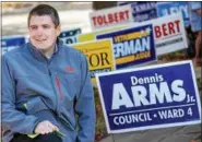  ?? DIGITAL FIRST MEDIA FILE PHOTO ?? Dennis Arms on Election Day in 2015 outside the Grace Lutheran Church, the Fourth Ward polling site.