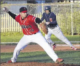 ?? TRURO DAILY NEWS PHOTO ?? John Chapman was starting pitcher for the Truro Bearcats and took the loss in a 10-5 defeat at the hands of the Kentville Wildcats. Chapman managed a rare steal of home in the third inning during the game Friday. Here, Dave Macintyre of the Wildcats...