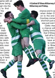  ??  ?? # Cathal O’Shea Killarney Celtic chased by Michael O’Donoghue Killarney Athletic in the Premier A clash at Celtic Park, Killarney on Friday.