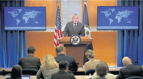  ??  ?? ‘SOME BRIGHT SPOTS’: Acting US Secretary of State John Sullivan speaks on the release of the 2017 Country Reports on Human Rights Practices at the US Department of State.