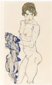  ?? (© Germanisch­es Nationalmu­seum, Nürnberg) ?? Egon Schiele, Stehender weiblicher Akt mit blauem Tuch, 1914