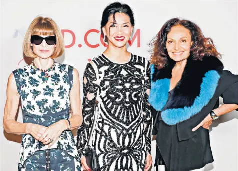  ??  ?? Going global: Xia Ding, centre, with Anna Wintour, left, and Diane von Furstenber­g at a Council of Fashion Designers of America/vogue Fashion Fund dinner in New York