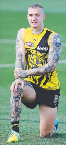  ?? Picture: GETTY IMAGES ?? Brownlow Medal winner Dustin Martin warms up at Richmond training yesterday.