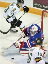  ?? DAVID BEBEE, RECORD STAFF ?? Kitchener Rangers goalie Jake Paterson needs to rebound from his worst game of the season in order to turn around the team’s playoff series against the London Knights.