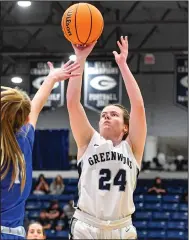  ?? (NWA Democrat-Gazette/Hank Layton) ?? Carley Sexton and Greenwood take on Vilonia today in the Class 5A girls state championsh­ip game at Hot Springs. Sexton hit a three-pointer in the final seconds of last season’s state final to lift the Lady Bulldogs to the state title.