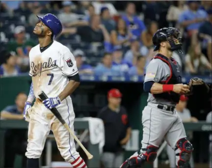  ?? CHARLIE RIEDEL — THE ASSOCIATED PRESS FILE ?? In this file photo, Kansas City Royals’ Rosell Herrera walks back to the dugout after striking out during the ninth inning of the team’s baseball game against the Cleveland Indians, in Kansas City, Mo.