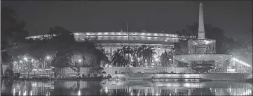  ??  ?? A view of an illuminate­d Parliament House during the full dress rehearsal ahead of Republic Day at Vijay Chowk in New Delhi on Thursday. SANCHIT KHANNA/HT PHOTO