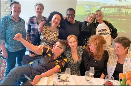  ?? ?? BOOZY: Harry Potter author JK Rowling, centre, with other feminist activists at the lunch at the River Cafe last weekend