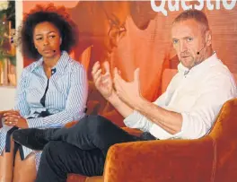  ?? /Freddy Mavunda (See Page 9) ?? Wholly focused: Bob van Dijk, the group CEO of Naspers, and Phuti Mahanyele-Dabengwa, the company’s SA CEO, at the Dunkeld Hotel on Wednesday. Naspers is now a wholly focused internet company, says Van Dijk.