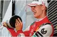  ?? Foto: dpa ?? Premiere: Mick Schumacher feiert sei nen ersten Sieg in der Formel 3.