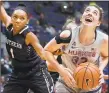  ?? Jessica Hill / Associated Press ?? Southern Connecticu­t State’s Imani Wheeler, left, pressures UConn’s Katie Lou Samuelson, right, on Thursday night in Hartford.