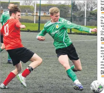  ?? Picture: Tracey Corps ?? Ashford United Colts, green, push forward during their 2-1 victory over Aldington Reserves in Division 3