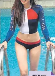  ??  ?? Radhika Apte chooses a sporty look for her day outing at the pool