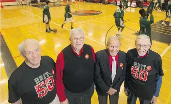  ?? LIAM RICHARDS ?? BRIT founders Walter Mudge, Don Cousins, Carl Chiko, and Merv Houghton are all incredulou­s that the competitio­n they started has become one of the top high school tournament­s in the nation.