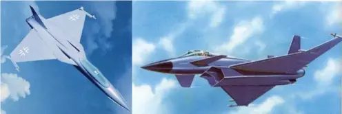  ?? ?? The German companies Dornier and MBB had proposed futuristic designs to meet the LCA’s air staff target and these were the