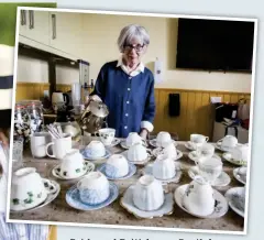  ?? ?? Pride and Britishnes­s: Southdean villagers turned out in force for a Platinum Jubilee garden party, left. Above: Maggie Walker pours tea into the ‘good china’ for thirsty guests