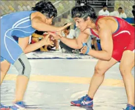  ?? RITESH YADAV/HT ?? Rio Olympics bronzemeda­llist Sakshi Malik (right) during her trial against Manju Kumari.