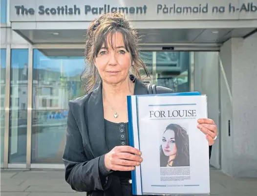  ?? Picture Lesley Martin ?? Caroline Lyon, mother of murdered Louise Aitchison, outside the Scottish Parliament