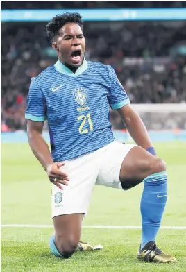  ?? Picture: Getty Images ?? YOUNG GUN. Brazil’s Endrick celebrates after scoring the only goal in their internatio­nal friendly against England at Wembley on Saturday night.