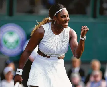  ?? Matthias Hangst / Getty Images ?? Serena Williams celebrates her victory against Giulia Gatto-Monticone of Italy on Tuesday during first round action at Wimbledon. Gatto-Monticone called facing Williams “a dream come true.”