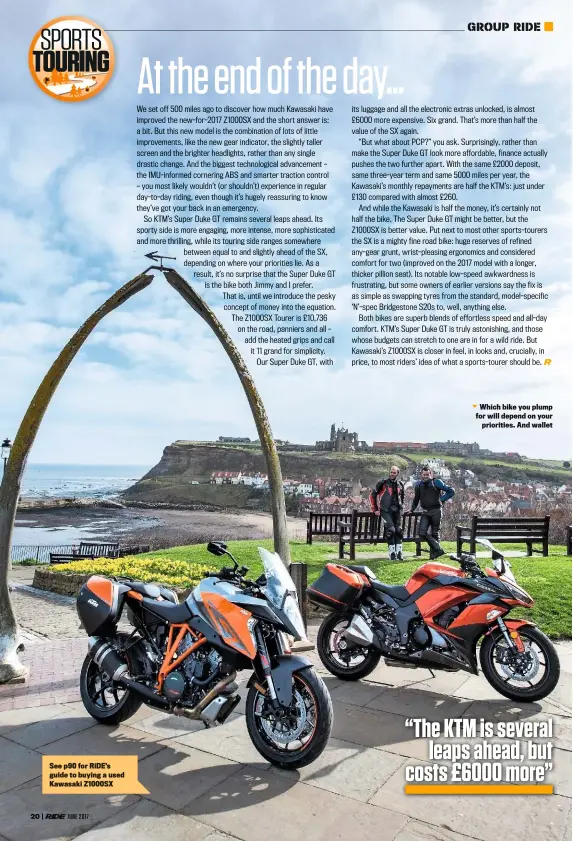  ??  ?? See p90 for RIDE’S guide to buying a used Kawasaki Z1000SX Which bike you plump for will depend on your priorities. And wallet