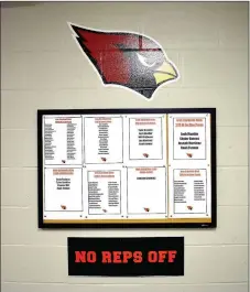  ??  ?? Taylor keeps a display of individual achievemen­ts on the wall inside the locker room.