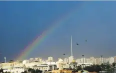  ?? Virendra Saklani/Gulf News ?? A rainbow spreads over Sharjah after heavy rain yesterday.