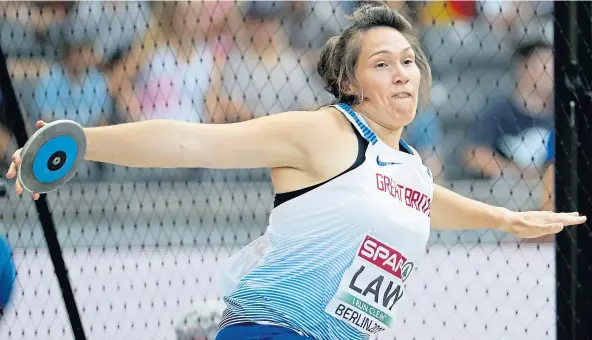  ??  ?? DISASTROUS: Discus thrower Kirsty Law served up her poorest performanc­e of the season at the worst possible time to kill off her Olympic hopes.