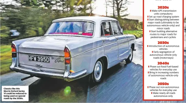  ??  ?? Classics like this Morris Oxford Series VI could be reduced to being used on special roads by the 2030s.