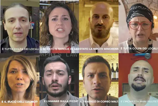  ??  ?? I volti e il video
I frame in cui i titolari di pub e vinerie prendono in giro i moralismi contro la movida