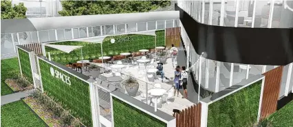  ?? Parkway Property Investment­s renderings ?? Spaces will have a private, 1,700-square-foot landscaped terrace at its upcoming coworking location at Two Post Oak Central. Opening is planned in the fourth quarter 2019.