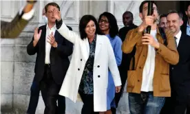  ?? Photograph: Julien de Rosa/EPA ?? Mayor Anne Hidalgo arrives to deliver a speech after winning the second round of the French municipal elections in Paris.