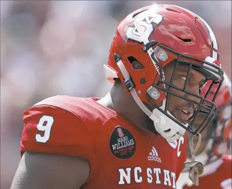  ?? Bob Leverone/Associated Press ?? N.C. State’s Bradley Chubb might be the best defensive end in college football, recording 6.5 sacks, tied for third in FBS, and 35 tackles, 14 for a loss, second in FBS.