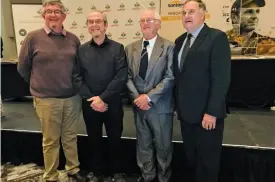  ??  ?? • Dr Pieter Prinsloo (far left), chairperso­n of Agri SA’s commodity chamber, with the recipients of special awards presented by the chamber (from left): Thinus Ferreira; Borrie Erasmus; and Wiehahn Victor.