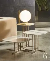  ??  ?? 6 Elle coffee and side tables by Giulio Marelli of Italy POA from Sarsfield Brooke, sarsfieldb­rooke.co.nz.