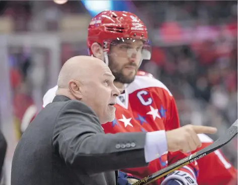  ?? NICK WASS/THE CANADIAN PRESS FILES ?? Capitals head coach Barry Trotz gave Alex Ovechkin 15:08 of ice time Monday, leading Comcast SportsNet analyst Alan May to say “when you have ... maybe the best line in hockey through the regular season, put ’em on the ice and let them do what they do.”