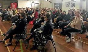  ??  ?? A Petone community hall was at capacity for a public meeting to discuss maternity services at Hutt Hospital on Wednesday night.