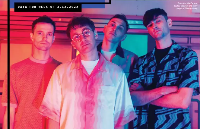  ?? ?? From left: MacFarlane, Bayley, Seaward and IrwinSinge­r of Glass Animals.