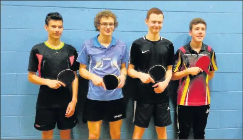  ??  ?? Table tennis success for Bosworth Academy Under 19’s Dan Andrews, Adam Pettitt, Cameron Lightfoot, Dan and Marcus Harvey