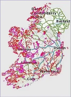  ??  ?? Natura 2000 sites in the Republic of Ireland: SPAs in pink and SACs in red with significan­t overlap in many places.