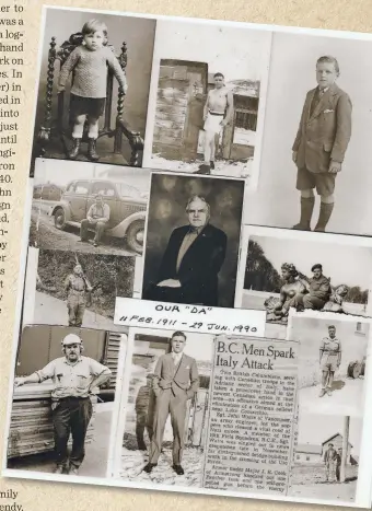  ??  ?? Below: A collage of photos of John throughout his life, from a young boy in England (top left) to shortly before he passed away (centre).