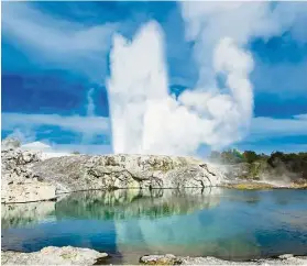  ??  ?? New Zealand has lots of geothermal activity (like here at Whakarewar­ewa) and some of it has been harnessed to reduce the use of fossil fuels. — Te Puia