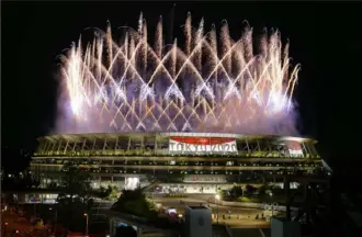 ?? Shuji Kajiyama/Associated Press ?? Fireworks over Tokyo’s National Stadium for the opening of the Summer Olympics.