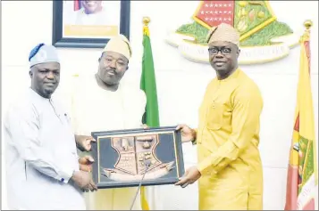  ?? PHOTO: NAN ?? From left: Chairman, House of Representa­tives Committee on Electoral Matters, Adebayo Balógun ( left); Chairman, Senate Committee on Electoral Matters, Sarafadeen Alli and Oyo State Governor Seyi Makinde during a visit of the committee chairmen to Government House in Ibadan… yesterday.