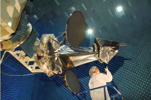  ?? Foto: dpa/Astrium GmbH ?? Kreist mittlerwei­le bereits um die Erde: ein Bundeswehr-Satellit der Reihe SATCOMBw.