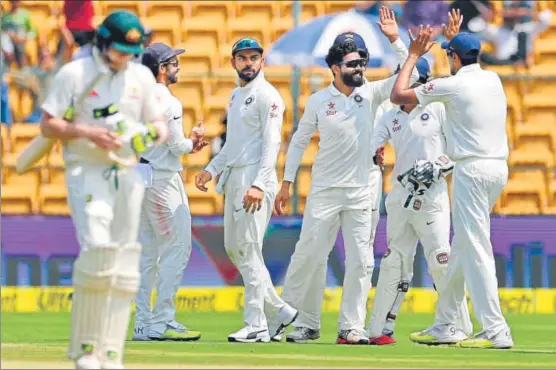  ?? AP ?? Leftarm spinner Ravindra Jadeja was the pick of the Indian bowlers on Sunday as he ended Day Two with a threewicke­t haul against Australia.