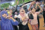  ?? AP ?? ■ Rohingya women shout slogans during a protest.